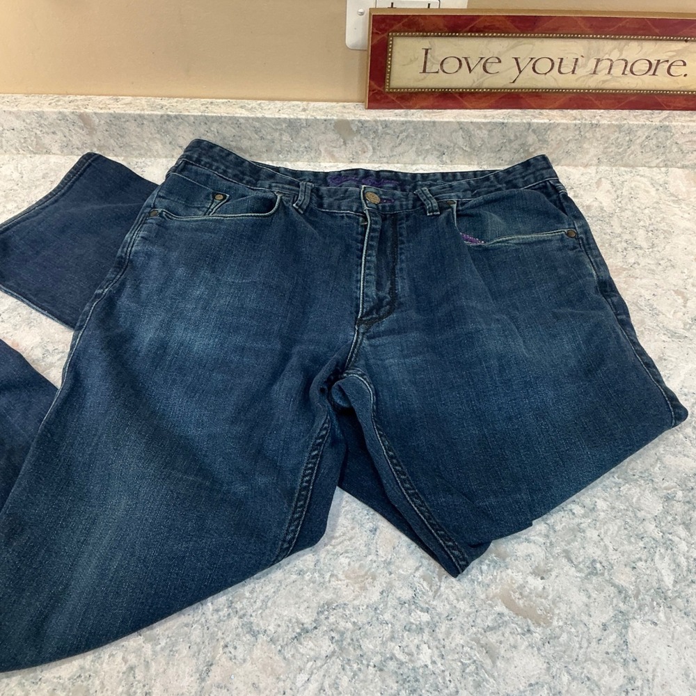 Robert Graham Jeans Straight Leg 36 Dark Wash Blue Embroidered Detail Luxury